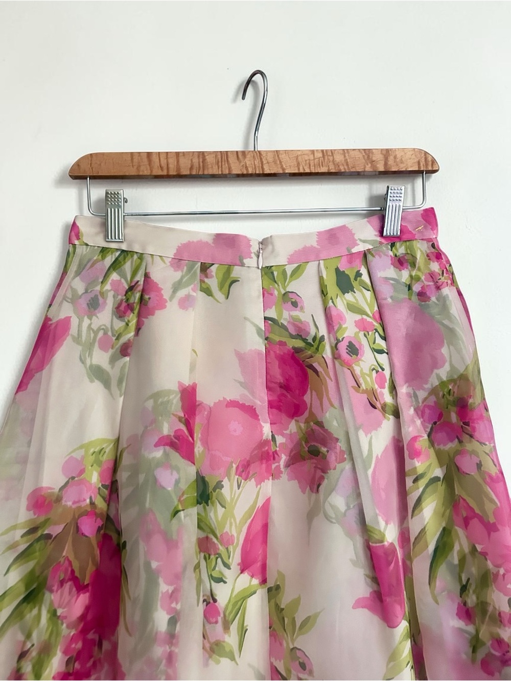 Boden Pandora 100% Silk Floral A-Line Midi Skirt Pink Green Sz 4 - Picture 8 of 9